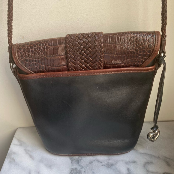 Vintage Brighton Cheryl Crossbody Leather Bag Alligator Embossed Black Brown 90s - Picture 9 of 11